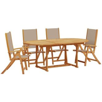 vidaXL Juego Comedor De Jard&iacute;n 5 Pzas Madera Maciza Acacia Y Textileno