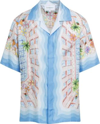 Casablanca Short Sleeve Shirts, male, Multicolor, Size: M Blue Silk Shirt Elegant Style
