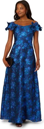 Adrianna Papell Womens Floral Jacquard Gown - Blue - Size 12 UK