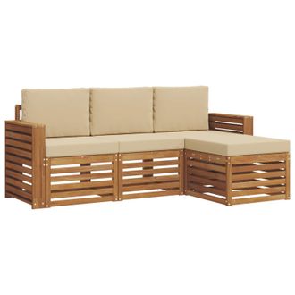 vidaXL Conjunto De Sof&aacute;s De Exterior Con Coj&iacute;n 4 Pcs Natural Y Beige Vidaxl