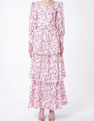 True Decadence Womens Cut Out Square Neck Long Sleeve Maxi Dress - White Fuchsia - Size: 10