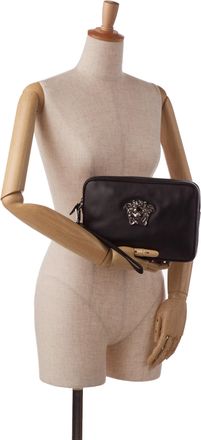 Versace Pre-owned Womens Medusa Pouch Iconic Logo - Black Leather - One Size