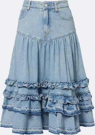 Ganni Ruffled denim midi skirt