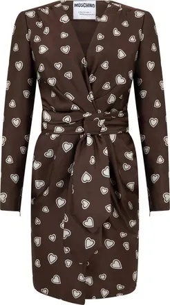 Moschino Kleedjes, Dames, Bruin, S, Leer, Elegant Jurk met Riem