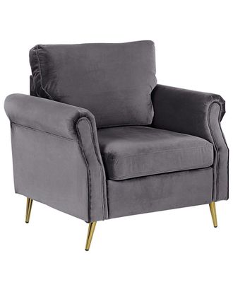Beliani Sill&oacute;n terciopelo gris oscuro