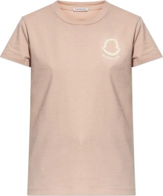 Moncler T-shirt met geborduurd logo - Dames - T-shirts - Roze - M - Katoen - Tops