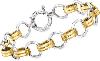 Ross-Simons Sterling Silver and 18kt Gold Over Sterling Circle-Link Bracelet