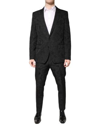 Dolce & Gabbana Black Polyester Floral Jacquard 2 Piece Mens Suit