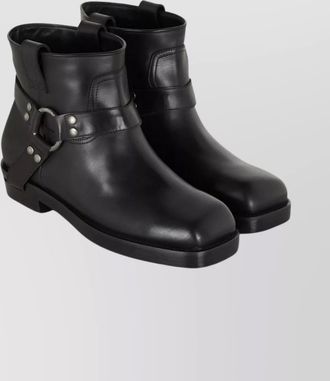 Balmain square toe ankle strap boots with pull tabs