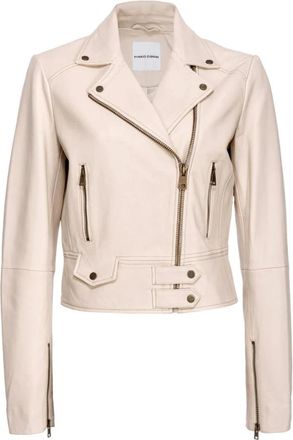 Pinko Beige Leren Bikerjack met Metalen Details - Dames - Zomerjassen - Beige - L - Katoen - Jassen