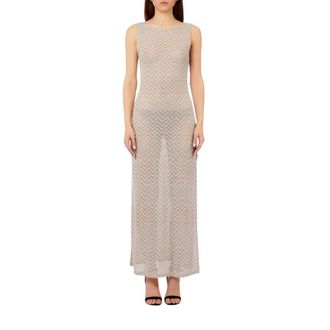 Liu Jo Chevron Gebreide Jurk met Zijsplit - Dames - Kleedjes - Beige - XL - Kleedjes