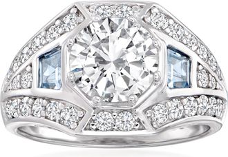 Ross-Simons CZ and. Simulated Aquamarine Ring in Sterling Silver
