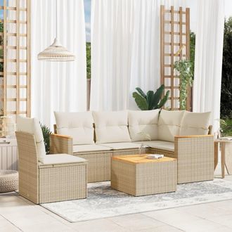 vidaXL Vidaxl - Juego De Sof&aacute;s Jard&iacute;n Con Cojines 6 Pzas Rat&aacute;n Sint&eacute;tico Beige