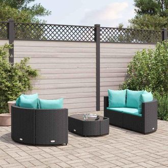 vidaXL Vidaxl - Set De Muebles De Jard&iacute;n 5 Pzas Y Cojines Rat&aacute;n Sint&eacute;tico Negro