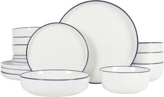 Gibson Home Oslo 16 Piece Dinnerware Set in White With Navy Blue Rim at Nordstrom