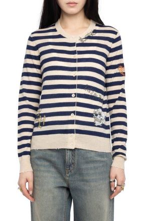 Zadig&Voltaire Missya Embellished Stripe Cashmere Cardigan in Marine at Nordstrom, Size X-Small