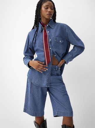 Icone Womens Lightweight denim patch pocket loose shirt