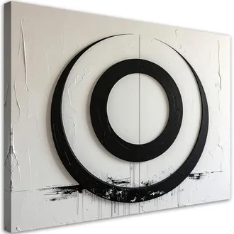 Feeby Cuadro Sobre Lienzo, Abstracci&oacute;n De C&iacute;rculos En Blanco Y Negro Imitaci&oacute;n Pintura, 120x80