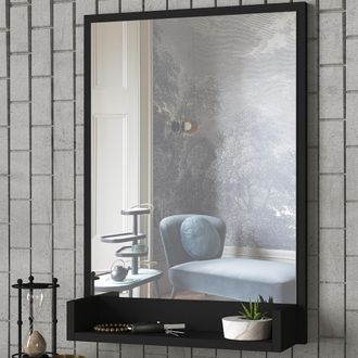 Dmora Espejo Ticineto, Estante Incluido, Forma Rectangular, Tipo De Pared, 45x75h Cm Negro