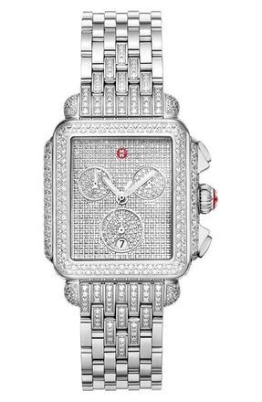Michele Deco Jubilee Limited Edition Diamond Pav&eacute; Chronograph Bracelet Watch, 33mm x 35mm in Silver at Nordstrom