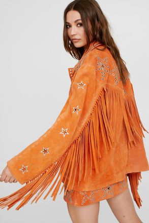 NASTY GAL Premium Star Studded Suede Jacket