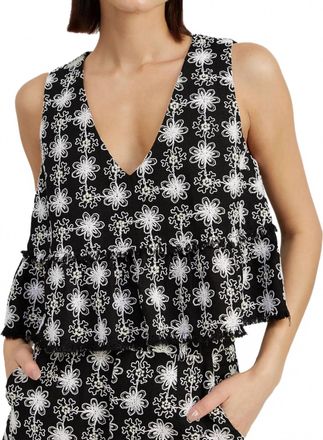 En Saison Elsie Embroidered Tweed Peplum Top In Black