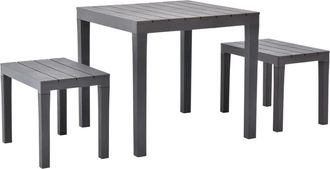 vidaXL Mesa De Jard&iacute;n Con 2 Bancos Pl&aacute;stico Marr&oacute;n Vidaxl