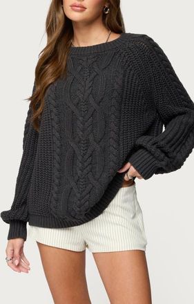 Edikted Lira Chunky Cable Stitch Sweater in Dark-Gray-Melange at Nordstrom, Size X-Small