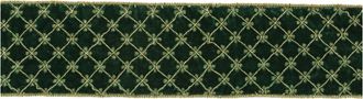 Melrose International Ornate Diamond Pattern Wired Ribbon (Set of 2) - Green, Gold