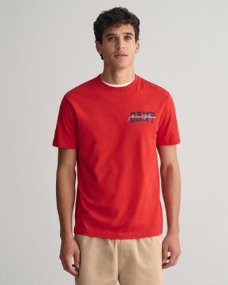 GANT T-Shirt GANT GANT Arch Script Graphic T-Shirt, Herren, Gr. L, rot (ruby rot), Jersey, Obermaterial: 100% Baumwolle, Rundhals, Shirts T-Shirt, mehrfarb