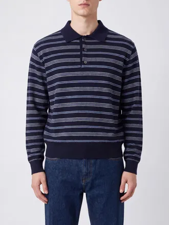 Dunst Long-Sleeved Striped Knit Polo in Viscose and Angora Blend
