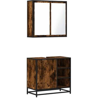 vidaXL Vidaxl - Set De Muebles Ba&ntilde;o 2 Pzas Madera Contrachapada Roble Ahumado