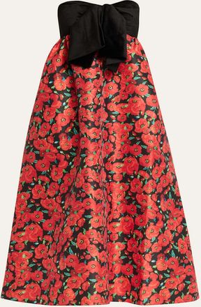 Kika Vargas Charlotta Strapless Bow Taffeta Midi Babydoll Dress