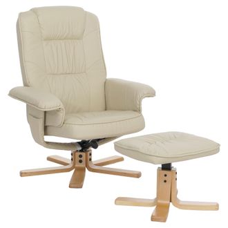 Hhg Nunca Usado] Sill&oacute;n Relax M56, Sill&oacute;n Tv Sill&oacute;n Tv Con Taburete Otomana, Polipiel Madera De Eucalipto Certificado Mvg, Crema