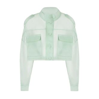 Pinko Cropped Silk Jacket - female - PINKO - Light Jackets - Green - XL - Jackets