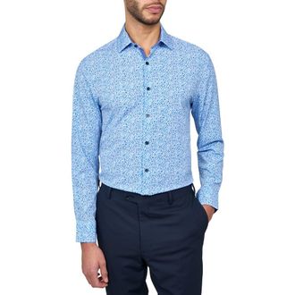 W.R.K Slim Fit Floral Print Recycled Performance Stretch Dress Shirt in White Blue at Nordstrom Rack, Size 15.5