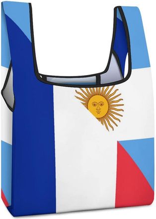 Generic France And Argentina Flag Reusable Shopping Bags Lightweight Foldable Grocery Bag Polyester Washable Tote Bag