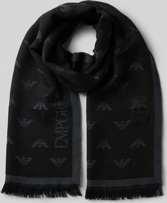 Emporio Armani Schal aus Wolle mit Logo-Muster in Anthrazit, Größe 1