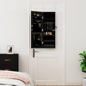 Berkfield Home Mirror Jewellery Cabinet with LED Lights Wall Mounted Black