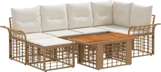 vidaXL Conjunto De Sof&aacute;s De Jard&iacute;n 7 Uds. Natural Y Crema Vidaxl