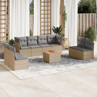 vidaXL Juego De Sof&aacute;s Jard&iacute;n Con Cojines Beige Mezcla 9 Pzas Rat&aacute;n Pe Vidaxl