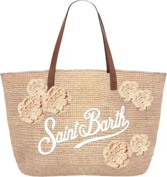 MC2 Saint Barth Tassen, Dames, Beige, ONE Size, Raffia City Mid Flowers Patch