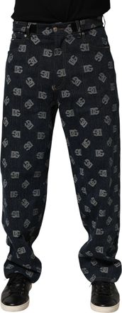 Dolce & Gabbana Blue Logo Print Straight Denim Men Jeans Co+02 Clothing