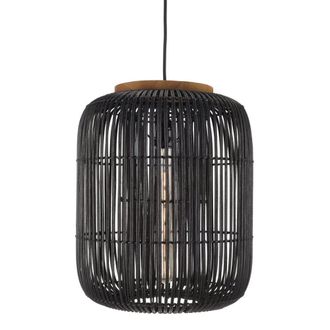 Macabane L&aacute;mpara colgante alargada de rat&aacute;n negro y teca 35x35cm