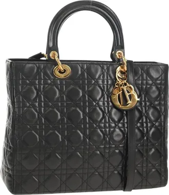 Dior Lady Dior Bag Leather Black Leather Handbag (Pre-Owned)