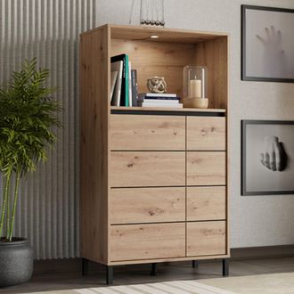 Dmora Aparador Cosoleto, Mueble 2 Estantes, 3 Compartimentos, 2 Puertas, 74x40x135h Cm Roble Marr&oacute;n Nudos