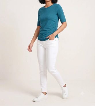 Elliott Lauren Ruched Side Seams Elbow Sleeve Tee In Teal