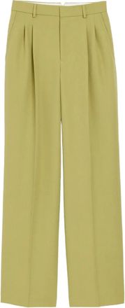 Ami pleated wide trousers - women - Polyester/Cotton/Virgin Wool/Polyester - 36 - Green
