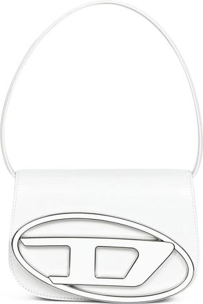 Diesel Tassen, Dames, Wit, ONE Size, Leer, Witte leren schoudertas met D metalen plaat