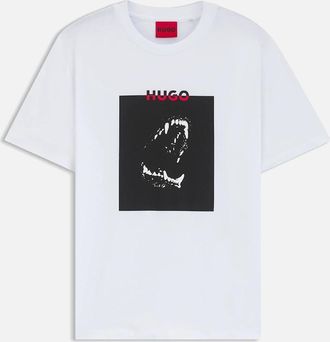 HUGO BOSS Mens Dobero Doberman Print T-Shirt - White - Size: 44